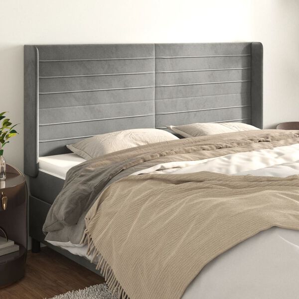 vidaXL T&ecirc;te de lit avec oreilles Gris clair 163x16x118/128 cm Velours