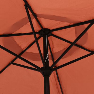 vidaXL Parasol d'extérieur avec LED et mât en acier 300 cm Terre cuite