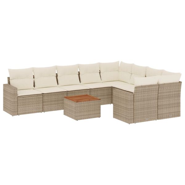 vidaXL Salon de jardin avec coussins 10 pcs beige r&eacute;sine tress&eacute;e