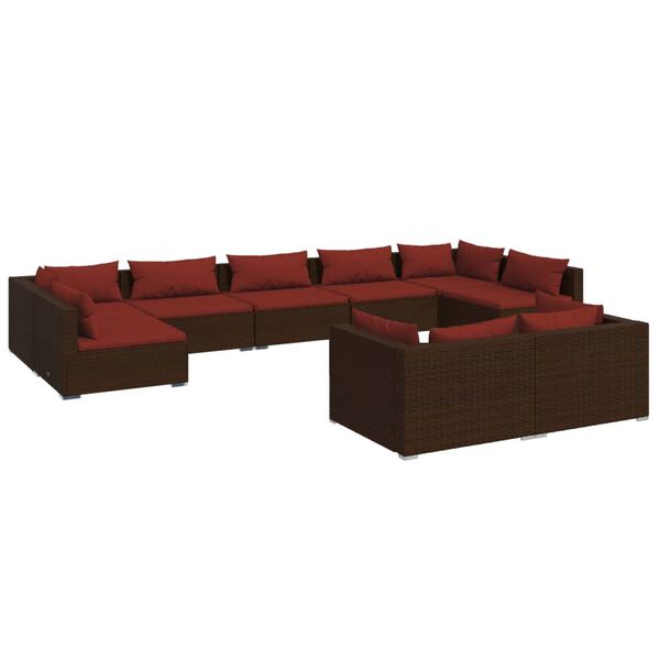 vidaXL Salon de jardin 9 pcs avec coussins Marron Résine tressée