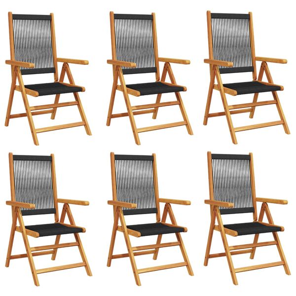 vidaXL Chaises inclinables de jardin lot de 6 noir bois massif acacia