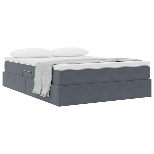 vidaXL Lit avec rangement et matelas Gris fonc&eacute; 140 x 200 cm Velours