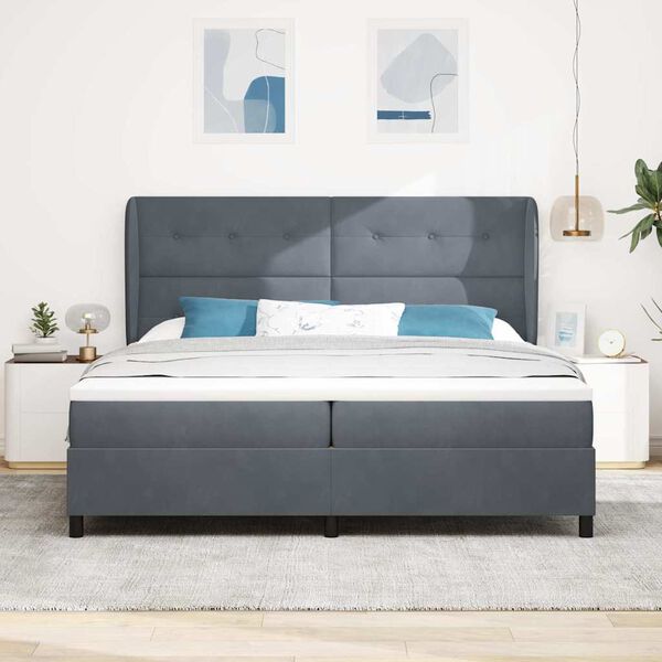 vidaXL Lit &agrave; ressorts avec matelas Gris fonc&eacute; 200 x 200 cm Velours