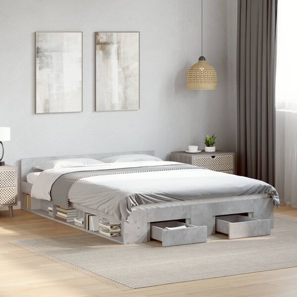 vidaXL Cadre de lit avec tiroirs sans matelas gris béton 120x190 cm