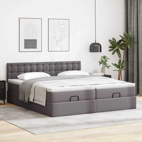 VidaXL Cadre de lit ottoman avec matelas gris 180x200 cm similicuir