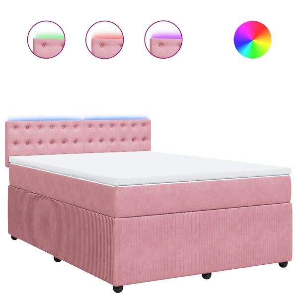 vidaXL Sommier &agrave; lattes de lit avec matelas Rose 140x190 cm Velours
