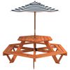 vidaXL Table de pique-nique pour 6 enfants avec parasol hexagone sapin