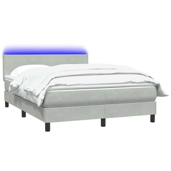 vidaXL Sommier &agrave; lattes de lit et matelas et LED gris clair 160x220cm velours