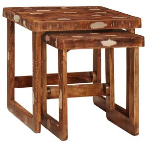 vidaXL Tables gigognes 2 pc Marron 46 x 46 x 45 cm Bois Recycl&eacute; Solide