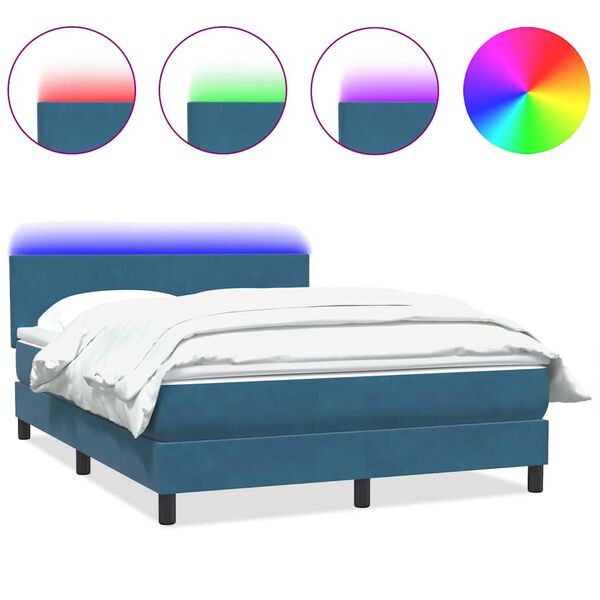 vidaXL Sommier &agrave; lattes de lit et matelas et LED bleu fonc&eacute; 160x210cm velours