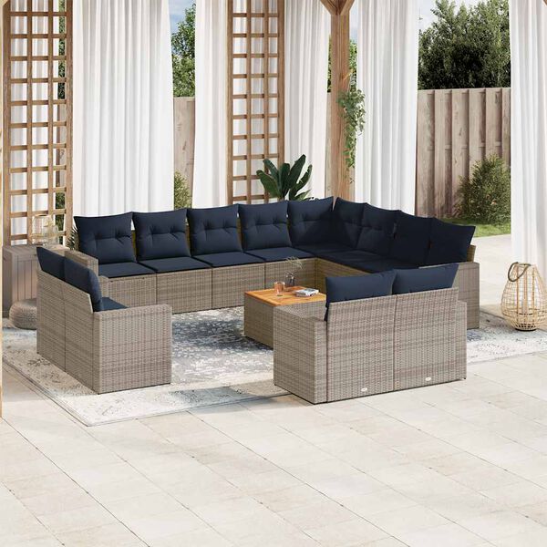 vidaXL Salon de jardin avec coussins 13 pcs gris résine tressée