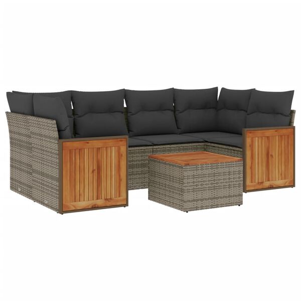 vidaXL Salon de jardin avec coussins 7 pcs gris r&eacute;sine tress&eacute;e