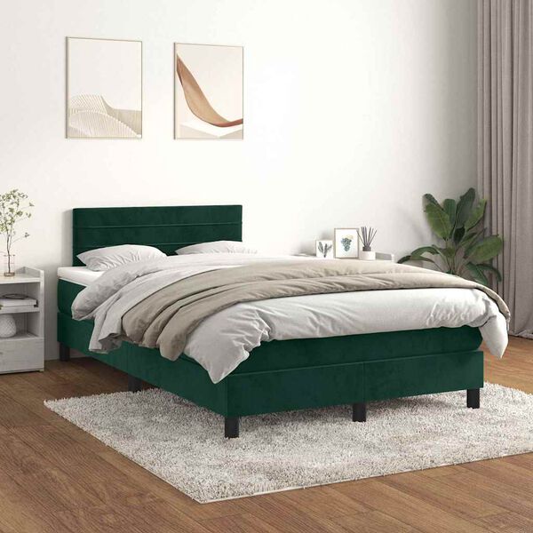 vidaXL Sommier &agrave; lattes de lit et matelas Vert fonc&eacute; 120x200cm Velours