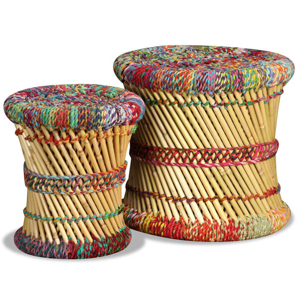 vidaXL Tabourets avec d&eacute;tails chindi lot de 2 multicolore bambou