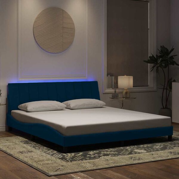 vidaXL Cadre de lit avec LED sans matelas Hanko bleu 180x200 cm velours