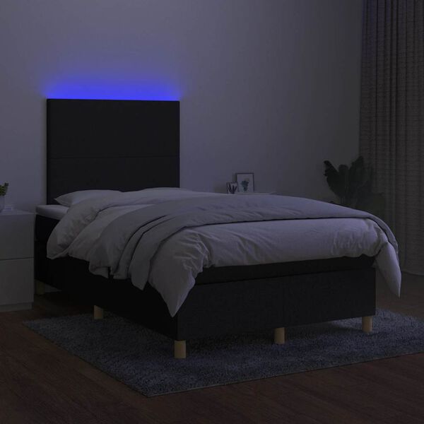 vidaXL Sommier &agrave; lattes de lit matelas et LED noir 120x190 cm tissu
