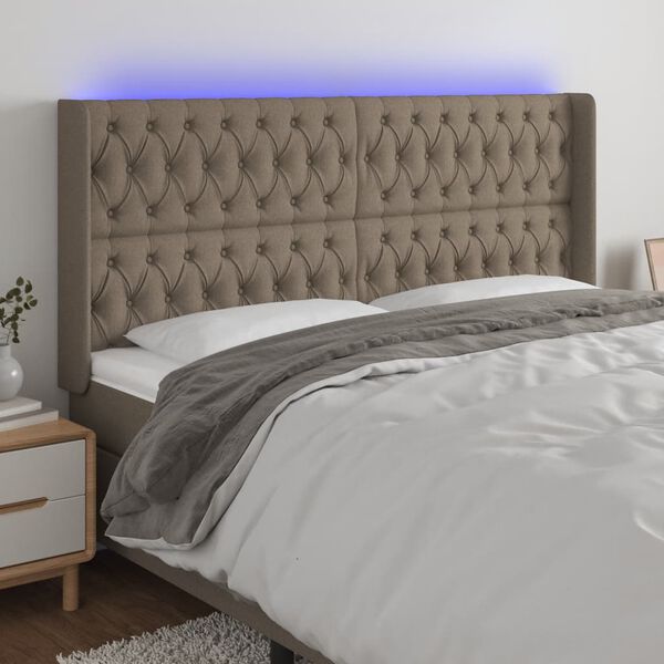 vidaXL T&ecirc;te de lit &agrave; LED Taupe 203x16x118/128 cm Tissu