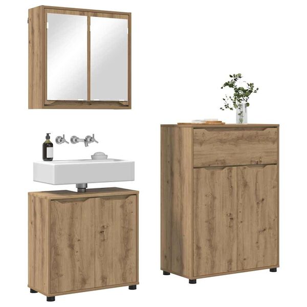 vidaXL Ensemble de mobilier de salle de bain 3 pcs Ch&ecirc;ne artisanal
