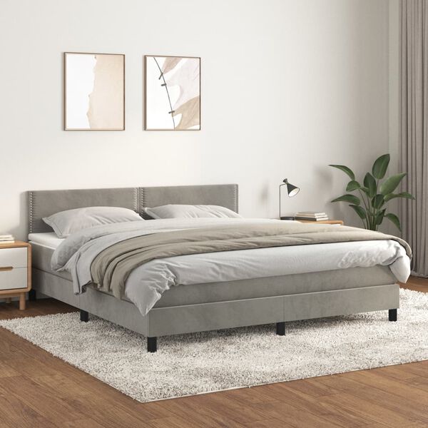 vidaXL Sommier &agrave; lattes de lit et matelas Gris clair 180x200cm Velours