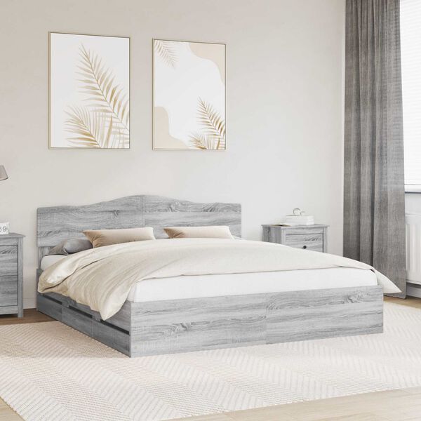 vidaXL Cadre de lit Gris Sonoma 200 x 200 cm Bois Ing&eacute;nierie