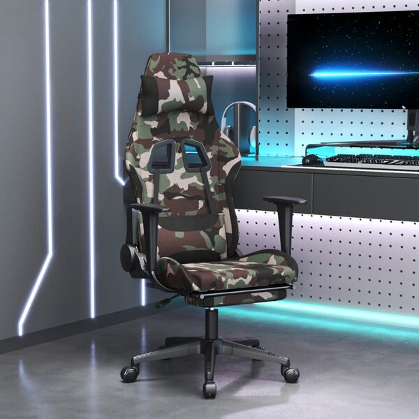 vidaXL Chaise de jeu de massage repose-pied Noir et camouflage Tissu