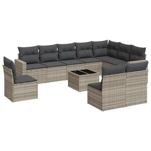 vidaXL Salon de jardin 11 pcs avec coussins gris clair r&eacute;sine tress&eacute;e