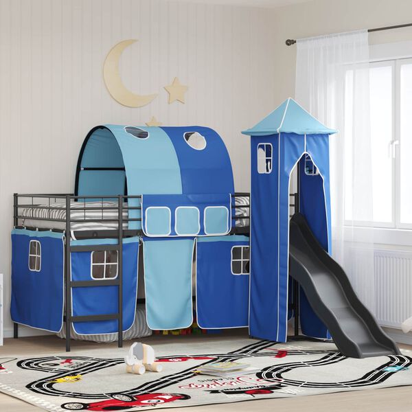 vidaXL Lit mezzanine pour enfants Noir et Bleu 100 x 200 cm M&eacute;tал
