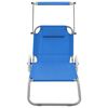 vidaXL Chaise longue pliable avec auvent et roues Acier Bleu