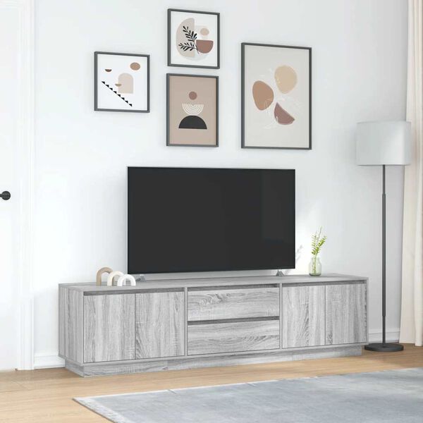 vidaXL Meuble TV avec lumières LED sonoma gris 193,5x41x50 cm