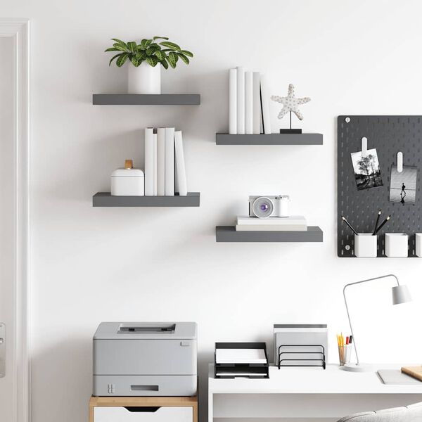 vidaXL &Eacute;tag&egrave;re murale flottante 4 pcs Gris brillant 40x23x3,8 cm MDF