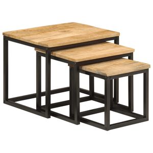 vidaXL Tables basses gigognes 3 pcs bois massif de manguier et fer