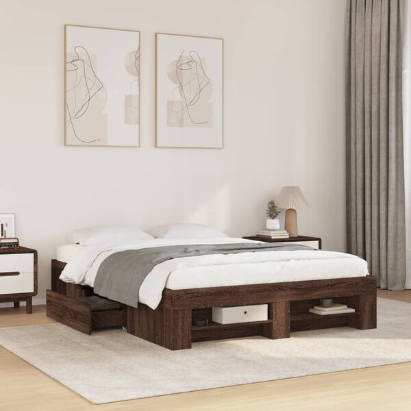 vidaXL Cadre de lit sans matelas ch&ecirc;ne marron 135x190 cm