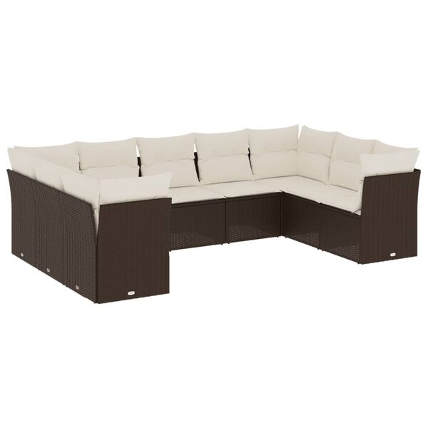 vidaXL Salon de jardin avec coussins 9 pcs marron r&eacute;sine tress&eacute;e