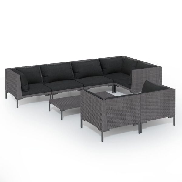 vidaXL Salon de jardin 8 pcs avec coussins Résine tressée Gris foncé