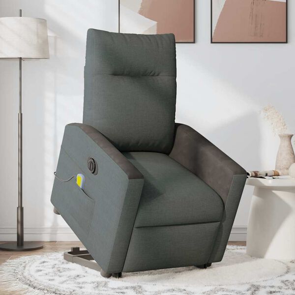 vidaXL Fauteuil inclinable de massage &eacute;lectrique Gris fonc&eacute; Tissu