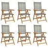 vidaXL Fauteuils pliants inclinables, 6 pi&egrave;ces, en polyrotin gris et bois massif