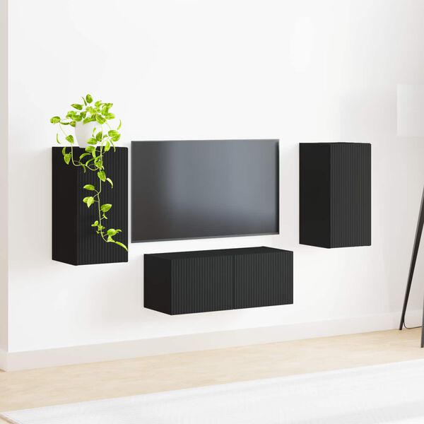 vidaXL Ensemble meuble TV Montage mural 6 pcs Noir Bois d'ing&eacute;nierie