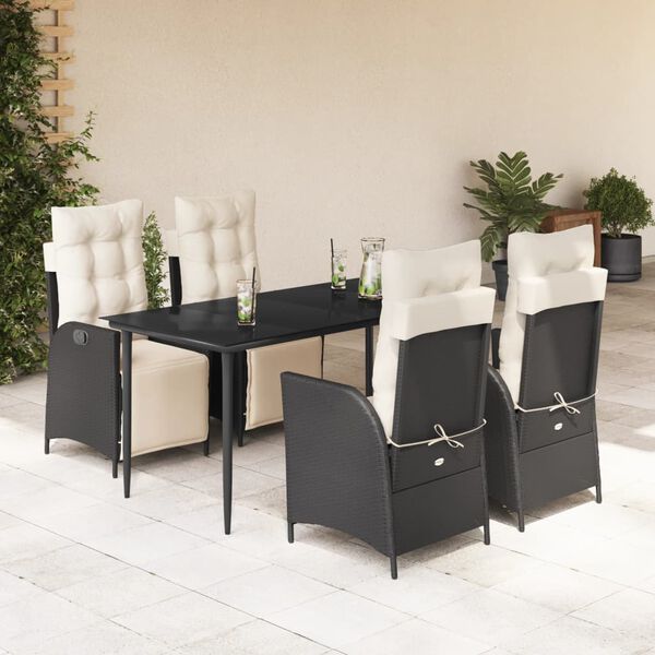 vidaXL Ensemble &agrave; manger de jardin coussins 5pcs Noir R&eacute;sine tress&eacute;e