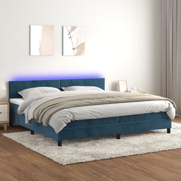 vidaXL Sommier &agrave; lattes de lit avec matelas LED Bleu fonc&eacute; 200x200 cm