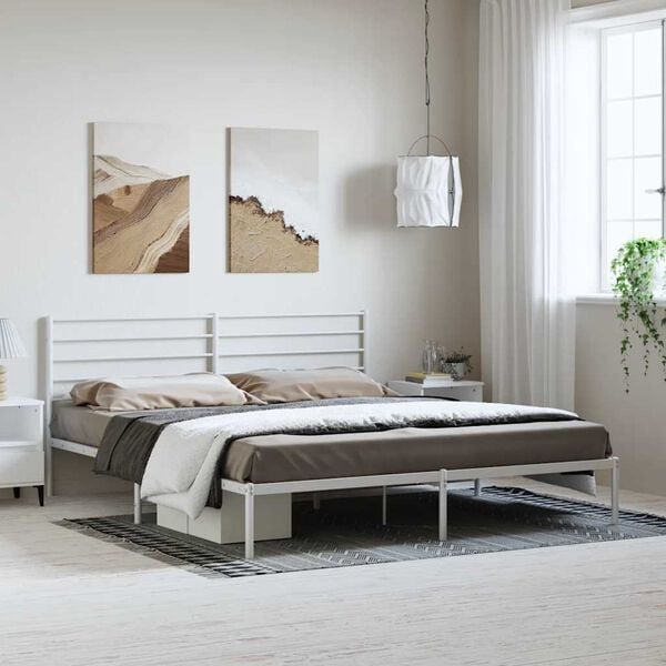 vidaXL Cadre de lit m&eacute;tal sans matelas et t&ecirc;te de lit blanc 193x203 cm