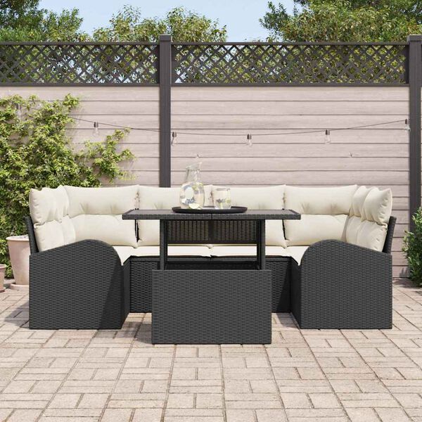 vidaXL Ensemble de canap&eacute; de jardin avec coussin 7 pcs Noir Poly rotin