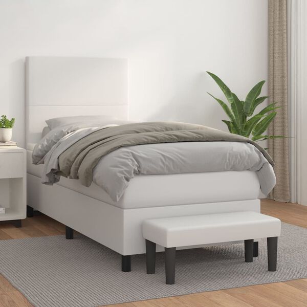 vidaXL Sommier &agrave; lattes de lit avec matelas Blanc 100x200cm Similicuir