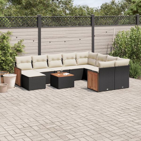 vidaXL Salon de jardin 11 pcs avec coussins noir r&eacute;sine tress&eacute;e
