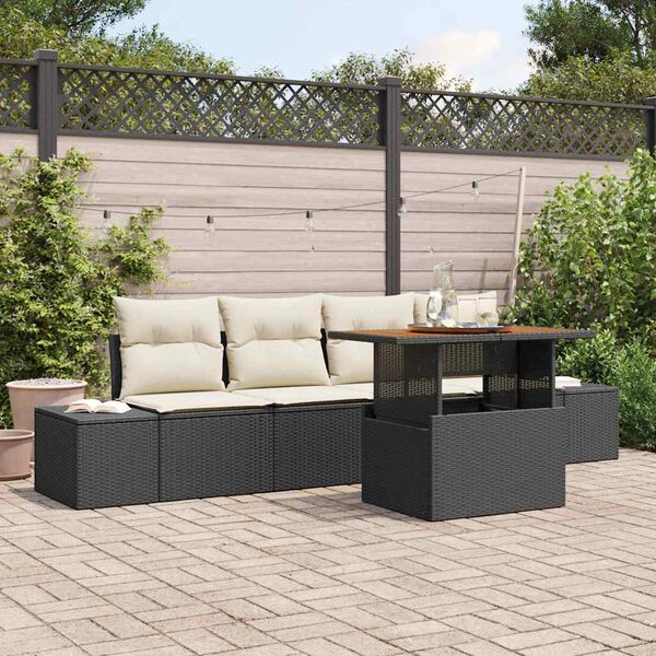vidaXL Ensemble de canap&eacute; de jardin 5 pcs Noir Poly rotin