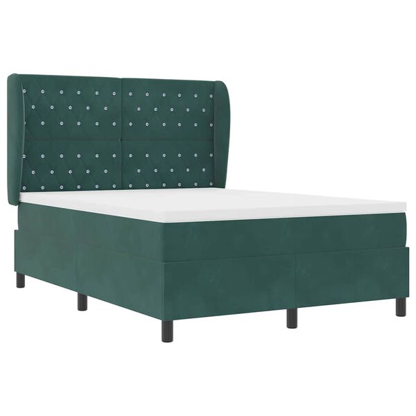 vidaXL Lit &agrave; ressorts avec matelas Vert fonc&eacute; 190 x 140 cm Polyester