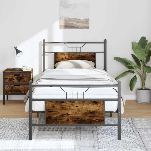 vidaXL Cadre de lit sans matelas ch&ecirc;ne fum&eacute; 90x200cm bois d'ing&eacute;nierie