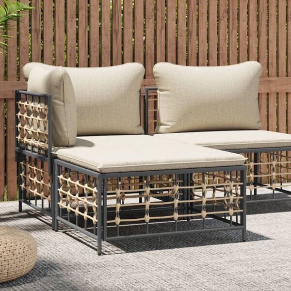 vidaXL Tabouret de jardin avec coussin beige résine tressée