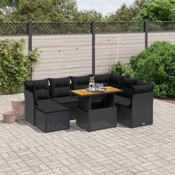 vidaXL Salon de jardin 8 pcs avec coussins noir r&eacute;sine tress&eacute;e