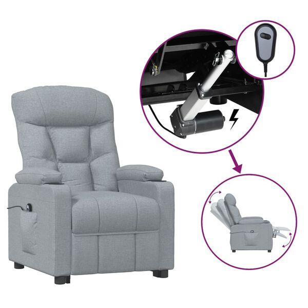 vidaXL Fauteuil inclinable &eacute;lectrique Gris clair Tissu