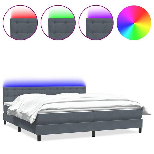 vidaXL Sommier &agrave; lattes de lit et matelas et LED gris fonc&eacute; 180x210cm velours